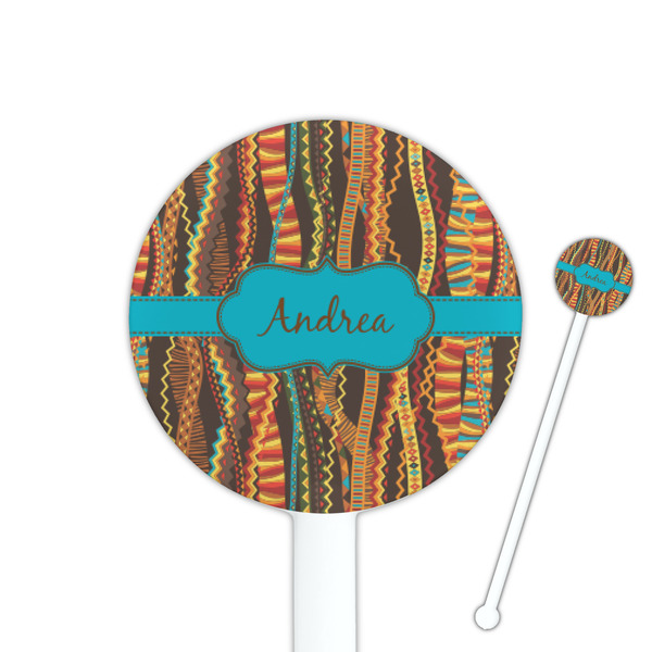 Custom Tribal Ribbons 5.5" Round Plastic Stir Sticks - White - Double Sided (Personalized)