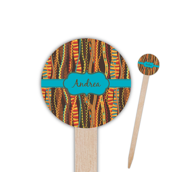 Custom Tribal Ribbons 6" Round Wooden Food Picks - Double Sided (Personalized)