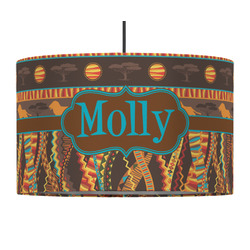 African Lions & Elephants 12" Drum Pendant Lamp - Fabric (Personalized)