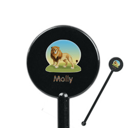 African Lions & Elephants 5.5" Round Plastic Stir Sticks - Black - Single Sided (Personalized)