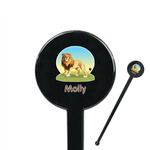 African Lions & Elephants 7" Round Plastic Stir Sticks - Black - Single Sided (Personalized)