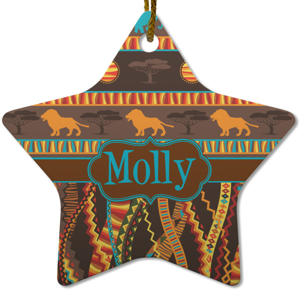 Custom African Lions & Elephants Star Ceramic Ornament w/ Name or Text