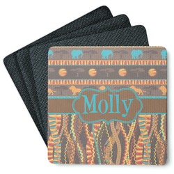 African Lions & Elephants Square Rubber Backed Coasters - Set of 4 (Personalized)