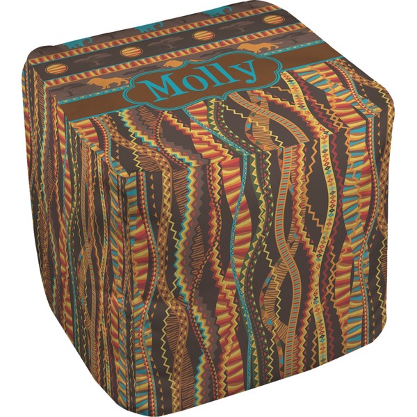 Custom African Lions & Elephants Cube Pouf Ottoman (Personalized)