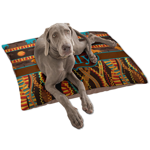 Custom African Lions & Elephants Dog Bed - Large w/ Name or Text