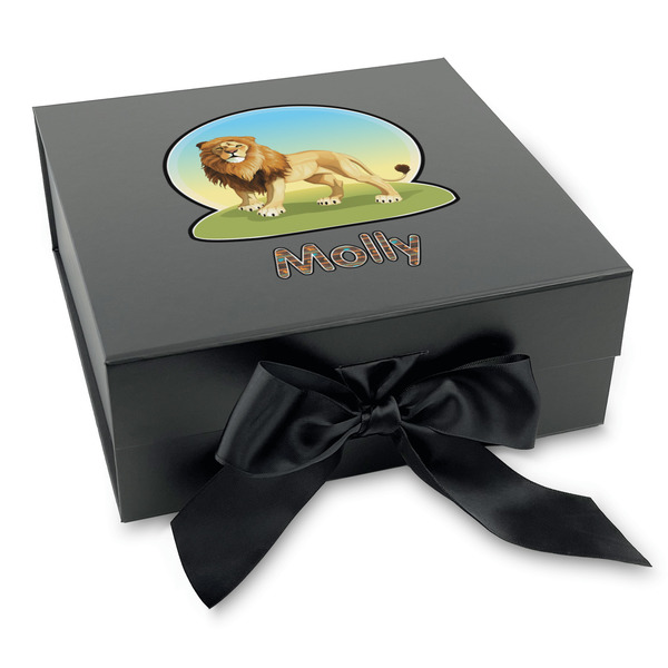 Custom African Lions & Elephants Gift Box with Magnetic Lid - Black (Personalized)