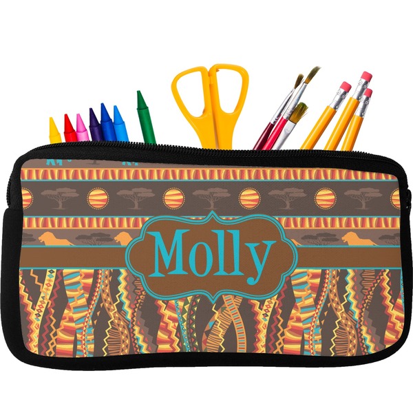 Custom African Lions & Elephants Neoprene Pencil Case (Personalized)