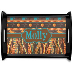 African Lions & Elephants Black Wooden Tray - Small (Personalized)