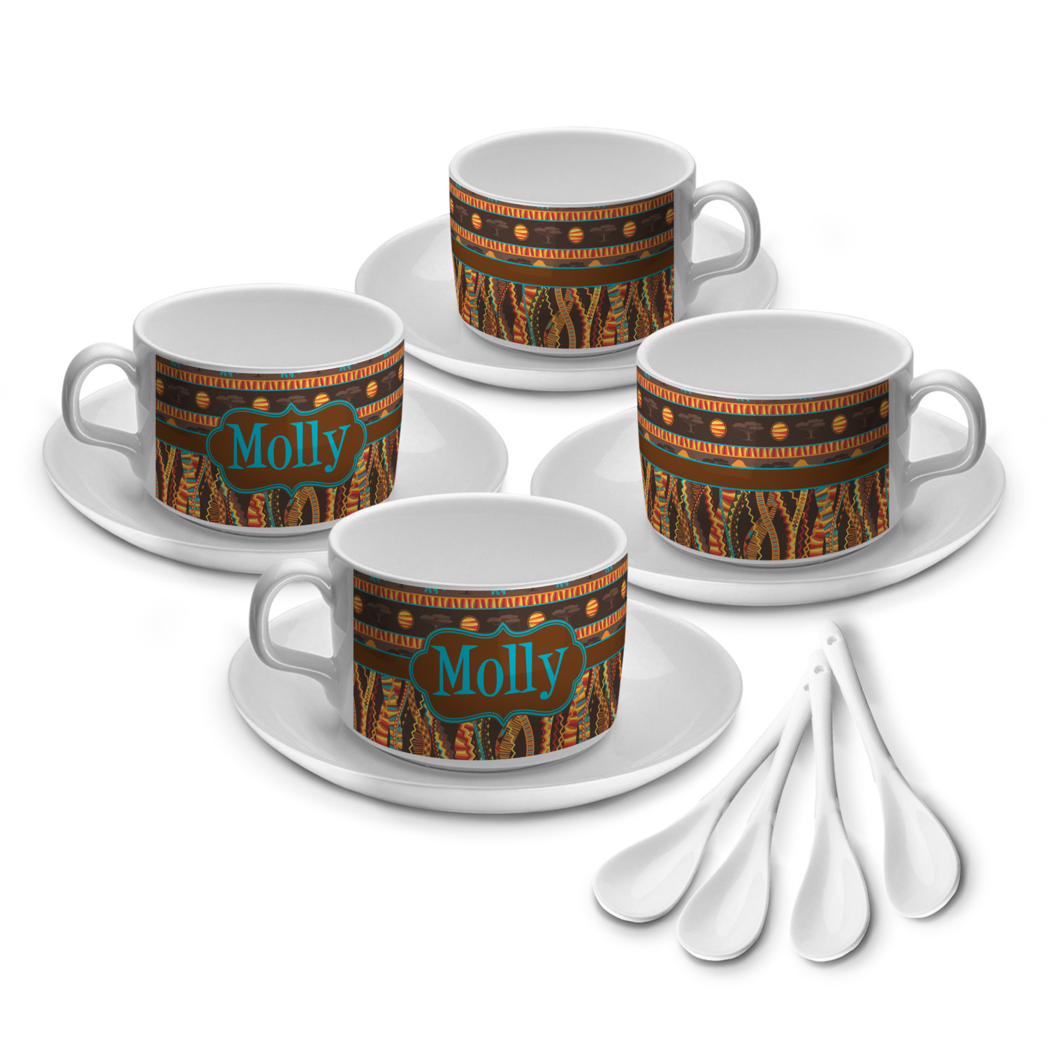 African Lions & Elephants Tea Cup Set of 4 (Personalized