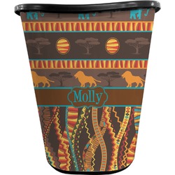 African Lions & Elephants Waste Basket - Double Sided (Black) (Personalized)