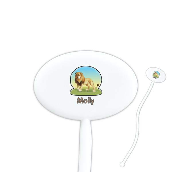 Custom African Lions & Elephants 7" Oval Plastic Stir Sticks - White - Double Sided (Personalized)