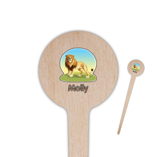 Custom African Lions & Elephants 4" Round Wooden Food Picks - Double Sided (Personalized)