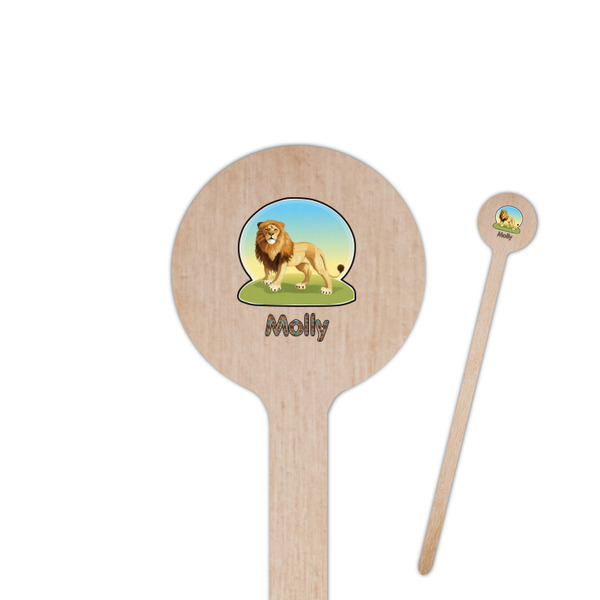 Custom African Lions & Elephants 7.5" Round Wooden Stir Sticks - Double Sided (Personalized)