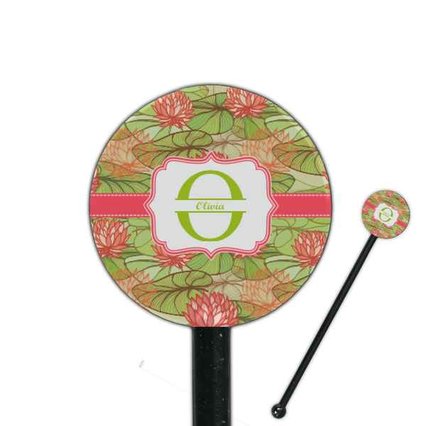 Custom Lily Pads 5.5" Round Plastic Stir Sticks - Black - Double Sided (Personalized)