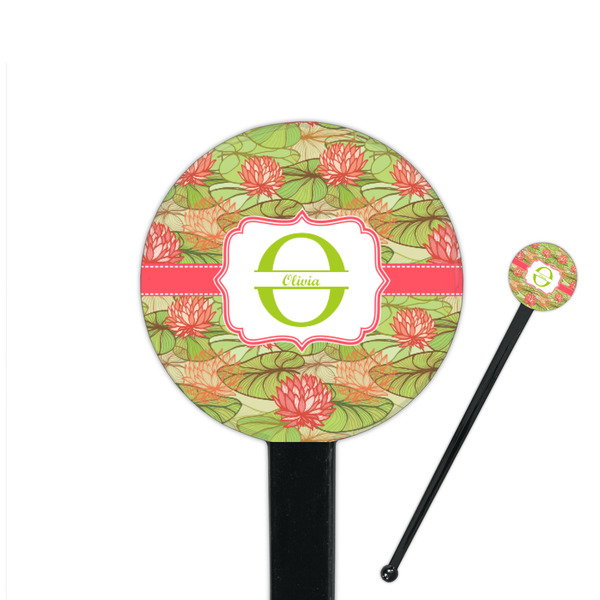 Custom Lily Pads 7" Round Plastic Stir Sticks - Black - Double Sided (Personalized)