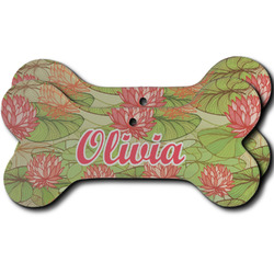 Lily Pads Ceramic Dog Ornament - Front & Back w/ Name and Initial