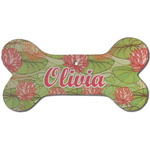 Lily Pads Ceramic Dog Ornament - Front w/ Name and Initial