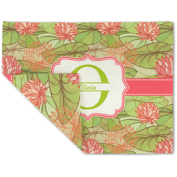 Custom Lily Pads Double-Sided Linen Placemat - Single w/ Name and Initial