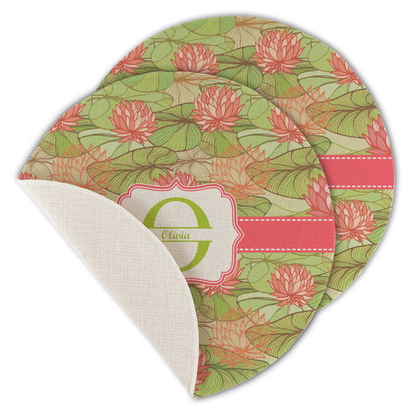 Custom Lily Pads Round Linen Placemat - Single Sided - Set of 4 (Personalized)