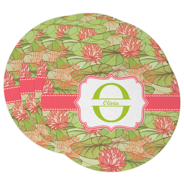 Custom Lily Pads Round Paper Coasters w/ Name and Initial