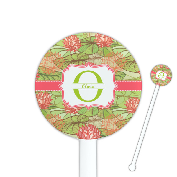 Custom Lily Pads 5.5" Round Plastic Stir Sticks - White - Double Sided (Personalized)