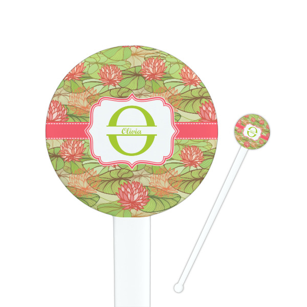 Custom Lily Pads 7" Round Plastic Stir Sticks - White - Double Sided (Personalized)