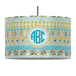 Abstract Teal Stripes 12" Drum Pendant Lamp - Fabric (Personalized)