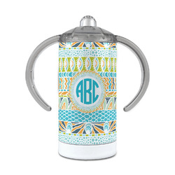 Abstract Teal Stripes 12 oz Stainless Steel Sippy Cup (Personalized)
