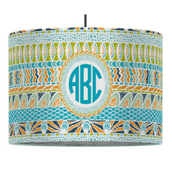 Abstract Teal Stripes 16" Drum Pendant Lamp - Fabric (Personalized)