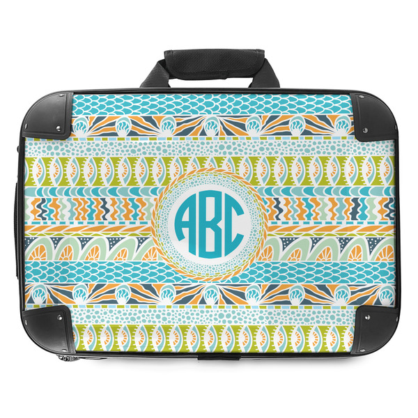 Custom Abstract Teal Stripes Hard Shell Briefcase - 18" (Personalized)