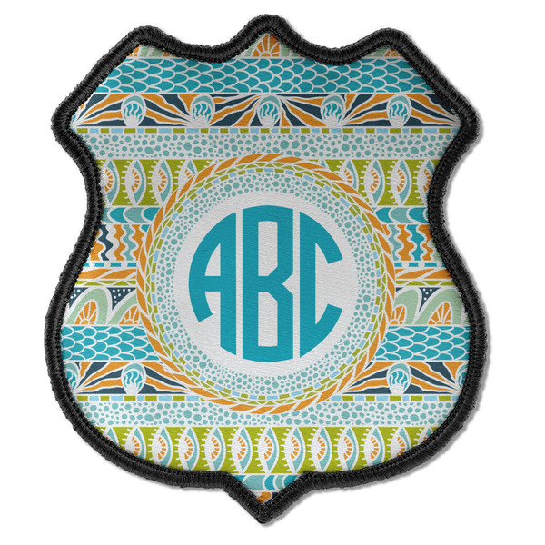 Custom Abstract Teal Stripes Iron On Shield Patch C w/ Monogram