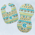 Abstract Teal Stripes Baby Bib & Burp Set w/ Monogram