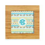 Abstract Teal Stripes Bamboo Trivet with Ceramic Tile Insert (Personalized)