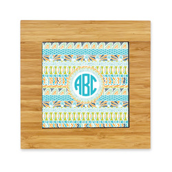 Abstract Teal Stripes Bamboo Trivet with Ceramic Tile Insert (Personalized)