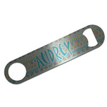 Abstract Teal Stripes Bar Bottle Opener - Silver w/ Monogram