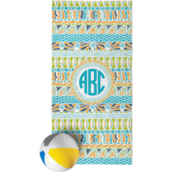 Abstract Teal Stripes Beach Towel (Personalized)