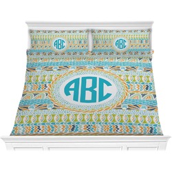 Abstract Teal Stripes Comforter Set - King (Personalized)