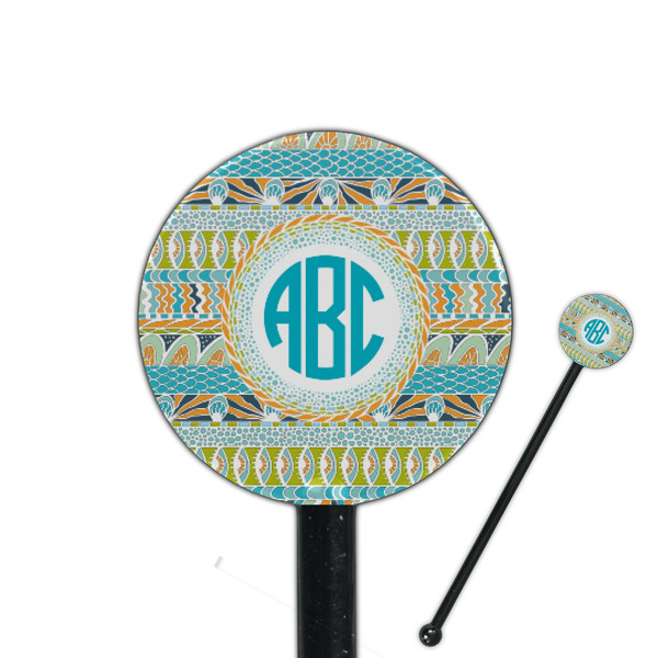 Custom Abstract Teal Stripes 5.5" Round Plastic Stir Sticks - Black - Single Sided (Personalized)