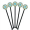 Abstract Teal Stripes Black Plastic 5.5" Stir Stick - Round - Fan View