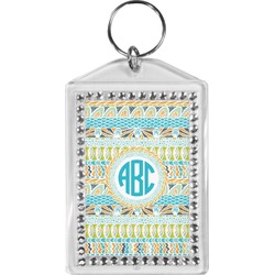 Abstract Teal Stripes Bling Keychain (Personalized)