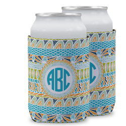 Abstract Teal Stripes Can Cooler (12 oz) w/ Monogram