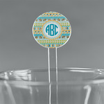 Abstract Teal Stripes 7" Round Plastic Stir Sticks - Clear (Personalized)