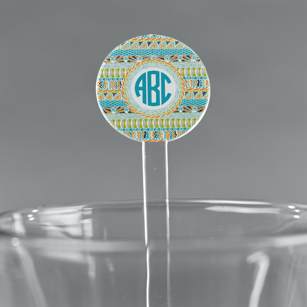 Custom Abstract Teal Stripes 7" Round Plastic Stir Sticks - Clear (Personalized)