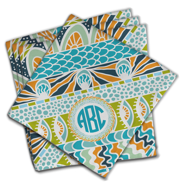 Custom Abstract Teal Stripes Cloth Napkins (Set of 4) (Personalized)