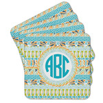 Abstract Teal Stripes Cork Coaster - Set of 4 w/ Monogram