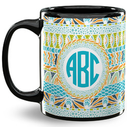 Abstract Teal Stripes 11 Oz Coffee Mug - Black (Personalized)