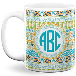 Abstract Teal Stripes 11 Oz Coffee Mug - White (Personalized)