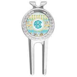 Abstract Teal Stripes Golf Divot Tool & Ball Marker (Personalized)