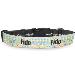 Abstract Teal Stripes Deluxe Dog Collar - Double Extra Large (20.5" to 35") (Personalized)