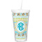 Abstract Teal Stripes Double Wall Tumbler with Straw (Personalized)